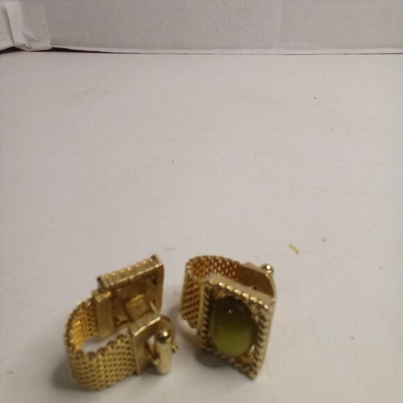 Swank Cufflinks Vintage Rectangle Green Stone - Picture 5 of 8